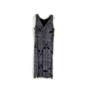 Tommy Hilfiger Womens Dress Midi 16 Navy Tan Paisley V Neck Ruched Wedding Guest